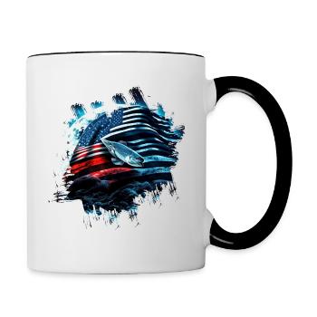 L’Amérique pêche sous la Lune avec le drapeau américain - Mug contrasté - blanc/noir - Droite