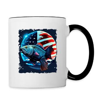 L’Amérique pêche sous la Lune avec le drapeau américain - Mug contrasté - blanc/noir - Droite