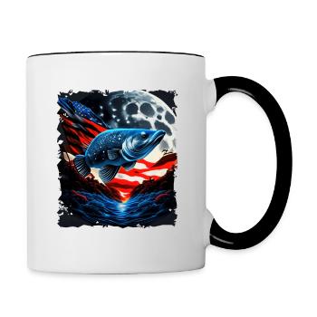 L’Amérique pêche sous la Lune avec le drapeau américain - Mug contrasté - blanc/noir - Droite