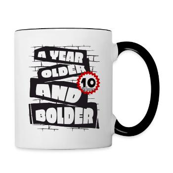 A Year older funny 10 year old Birthday Geburtstag - Tasse zweifarbig - Weiß/Schwarz - Rechts