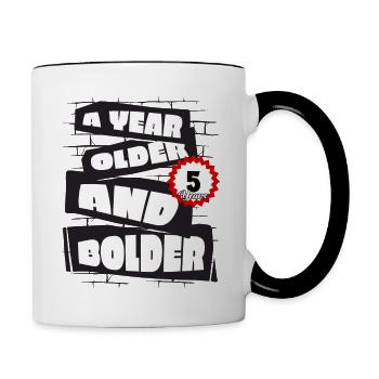 A Year older funny 5 year old Birthday Geburtstag - Contrasting Mug - white/black - Right