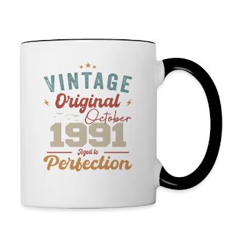 Octobre 1991 Cadeau d’anniversaire 1991 Octobre - Mug contrasté - blanc/noir - Droite