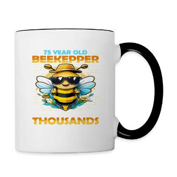 75 years old don't mess with a beekeeper birthday - Contrasting Mug - white/black - Right