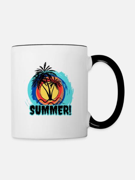 Sommermotiv mit Palmen - Tasse zweifarbig - Weiß/Schwarz