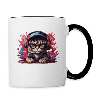 Chat Animal Art I Cool Chat Mignon - Mug contrasté - blanc/noir - Droite