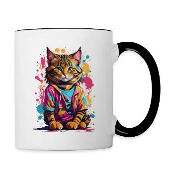 Chat Animal Art I Cool Chat Mignon - Mug contrasté - blanc/noir - Droite