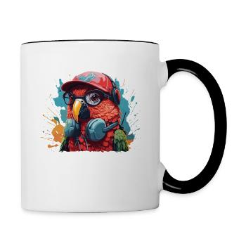 parrot animal art i cool cute parrot - Contrasting Mug - white/black - Right