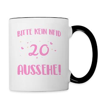 Bitte kein Neid weil ich mit 20 so gut aussehe! - Tasse zweifarbig - Weiß/Schwarz - Rechts