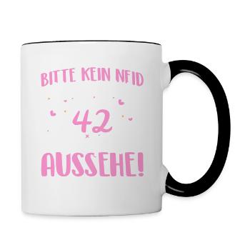 Bitte kein neid weil ich mit 42 so gut aussehe! - Tasse zweifarbig - Weiß/Schwarz - Rechts