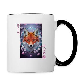 Japanischer Fuchs Kirschblüte Blume sakura Kawaii - Tasse zweifarbig - Weiß/Schwarz - Rechts