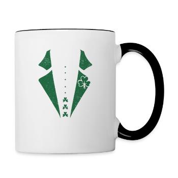 Irischer Smoking Lustige St. Patricks Day Blatt - Tasse zweifarbig - Weiß/Schwarz - Rechts