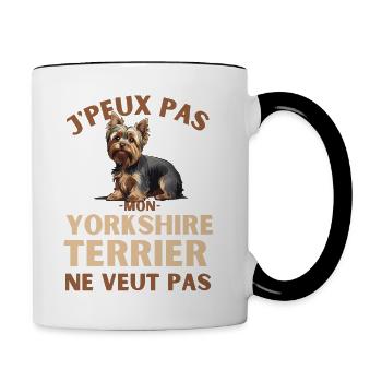 Chien de race yorkshire terrier - Mug contrasté - blanc/noir - Droite