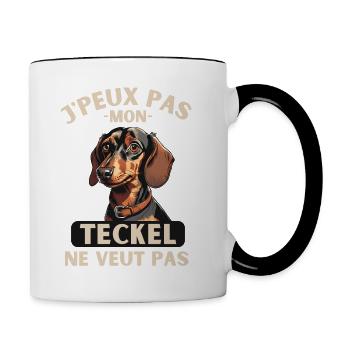 Chien de race TECKEL - Mug contrasté - blanc/noir - Droite