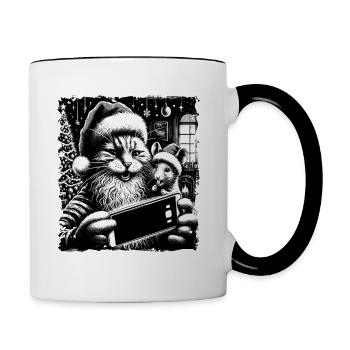 Chat et souris Selfie Joyeux Noël Drôle - Mug contrasté - blanc/noir - Droite