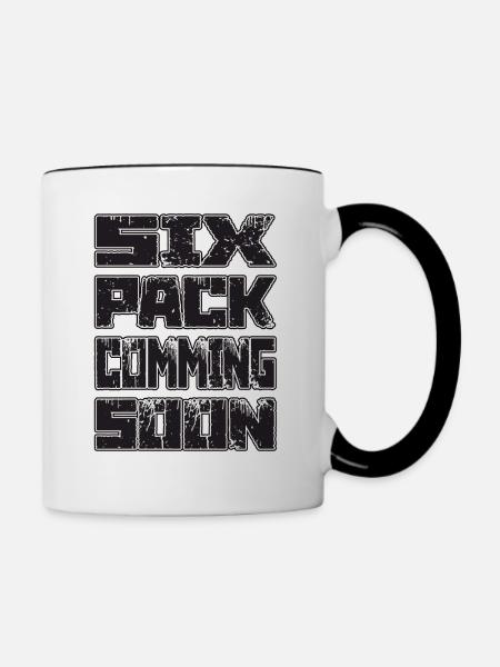SIX PACK COMMIMG SOON Training GYM Geschenk - Tasse zweifarbig - Weiß/Schwarz