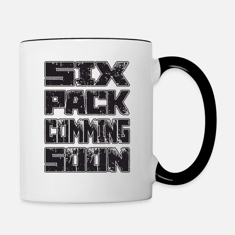 SIX PACK COMMIMG SOON Training GYM Geschenk - Tasse zweifarbig - Weiß/Schwarz