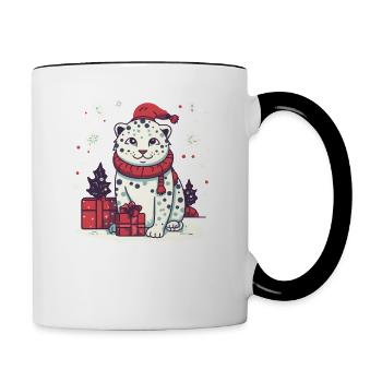 Léopard des neiges cadeaux de Noël, léopards d’amour - Mug contrasté - blanc/noir - Droite