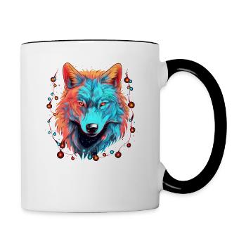Wolf with xmas lights, Love Wolfs - Contrasting Mug - white/black - Right