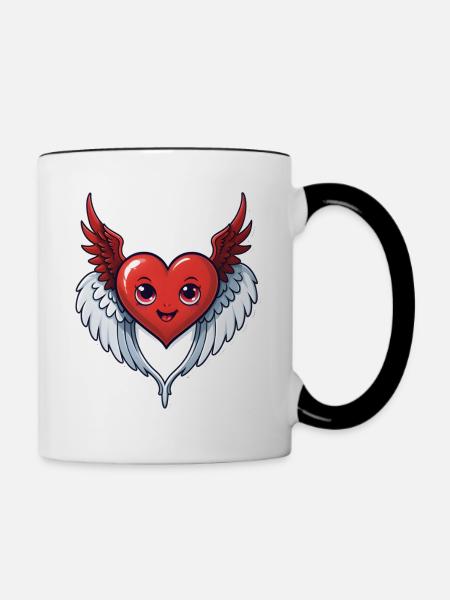Rotes Herz mit Flügeln - Tasse zweifarbig - Weiß/Schwarz