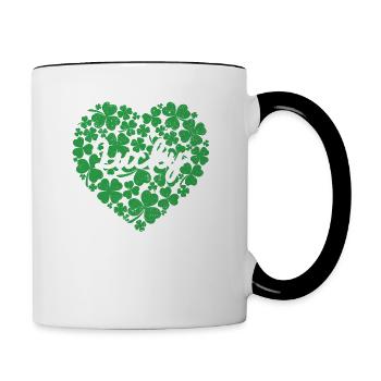 Lucky Irish Heart Shamrock trèfle à 4 feuilles - Mug contrasté - blanc/noir - Droite
