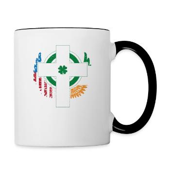 Irish, American, USA, Flag, Celtic Cross - Contrasting Mug - white/black - Right