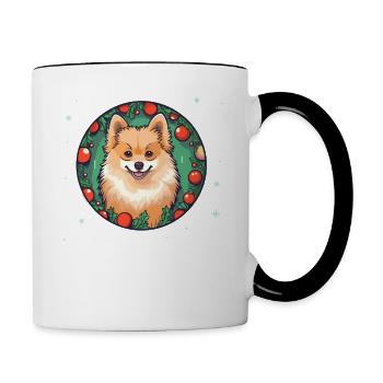Chien de Poméranie Noël, Chiens d’amour - Mug contrasté - blanc/noir - Droite