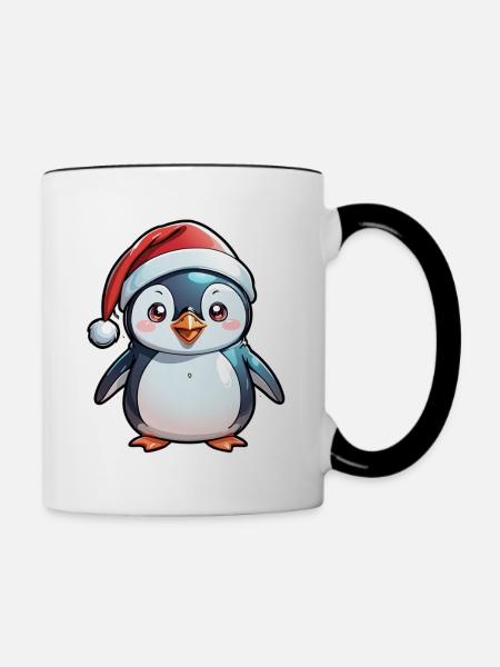 pingouin bonnet de noel - Mug contrasté - blanc/noir