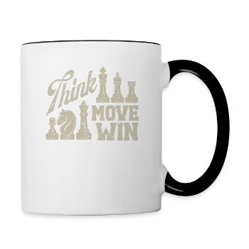 Think Move Win Witzig Schachspieler Brettspiel - Tasse zweifarbig - Weiß/Schwarz - Rechts