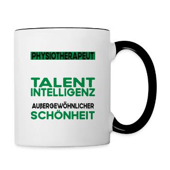 Physiotherapeut Bescheiden - Lustiger Spruch - Tasse zweifarbig - Weiß/Schwarz - Rechts