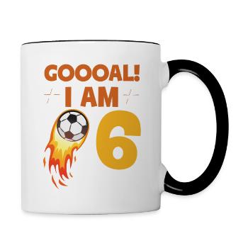 6. Geburtstag Fußball Geburtstagsfeier 6 Jahre alt - Tasse zweifarbig - Weiß/Schwarz - Rechts