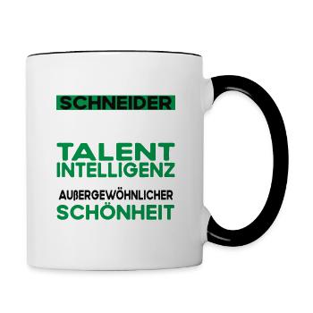 Schneider Bescheiden - Lustiger Spruch - Tasse zweifarbig - Weiß/Schwarz - Rechts