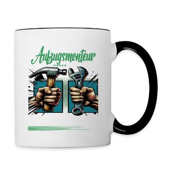 Aufzugsmonteur Beruf mit lustigen Spruch - Tasse zweifarbig - Weiß/Schwarz - Rechts