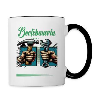 Bootsbauerin Beruf mit lustigen Spruch - Tasse zweifarbig - Weiß/Schwarz - Rechts