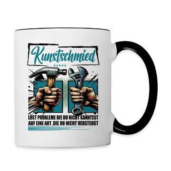 Kunstschmied Beruf mit lustigen Spruch - Tasse zweifarbig - Weiß/Schwarz - Rechts