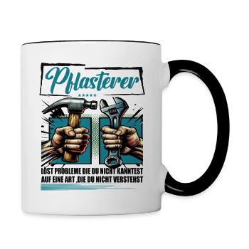 Pflasterer Beruf mit lustigen Spruch - Tasse zweifarbig - Weiß/Schwarz - Rechts