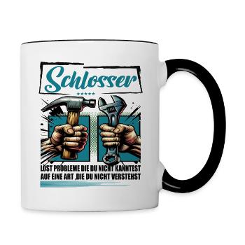 Schlosser Beruf mit lustigen Spruch - Tasse zweifarbig - Weiß/Schwarz - Rechts