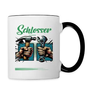Schlosser Beruf mit lustigen Spruch - Tasse zweifarbig - Weiß/Schwarz - Rechts