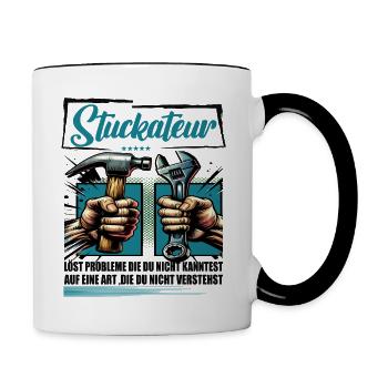 Stuckateur Beruf mit lustigen Spruch - Tasse zweifarbig - Weiß/Schwarz - Rechts