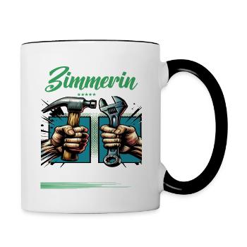 Zimmerin Beruf mit lustigen Spruch - Tasse zweifarbig - Weiß/Schwarz - Rechts