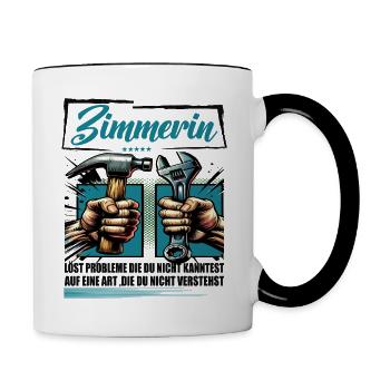 Zimmerin Beruf mit lustigen Spruch - Tasse zweifarbig - Weiß/Schwarz - Rechts