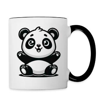 Spielerischer Panda - Niedliches Tierdesign - Tasse zweifarbig - Weiß/Schwarz - Rechts
