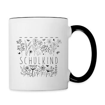 Schulkind Einschulung Blumen Schmetterlinge Schule - Tasse zweifarbig - Weiß/Schwarz - Rechts
