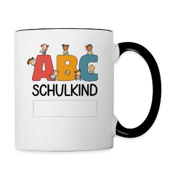 ABC Schulkind Personalisierbar Einschulung Schule - Tasse zweifarbig - Weiß/Schwarz - Rechts