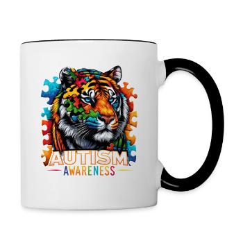 Autism Awareness puzzles piece - Contrasting Mug - white/black - Right
