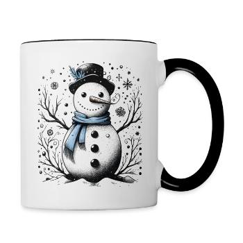Schneemann-Kunst - Tasse zweifarbig - Weiß/Schwarz - Rechts