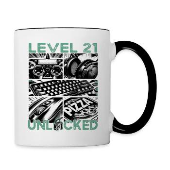 Birthday Level 21 Unlocked Gaming & Gamers - Contrasting Mug - white/black - Right