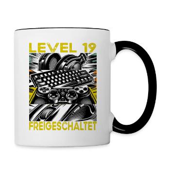 Geburtstag Level 19 freigeschaltet Gaming & Zocker - Tasse zweifarbig - Weiß/Schwarz - Rechts