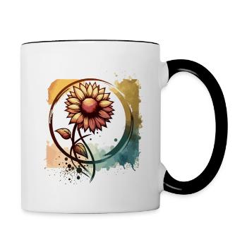 Sunflower with stem drawn - Contrasting Mug - white/black - Right