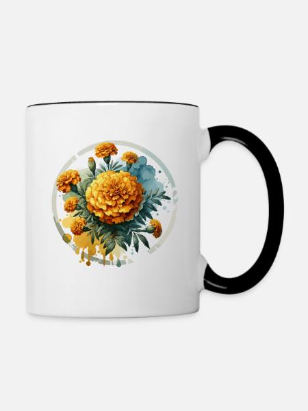 Ringelblumen gezeichnet - Tasse zweifarbig - Weiß/Schwarz