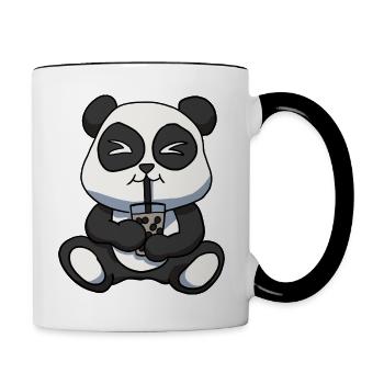 Anime Kawaii Bubble Tea Trinken Panda Bär Hand D - Tasse zweifarbig - Weiß/Schwarz - Rechts